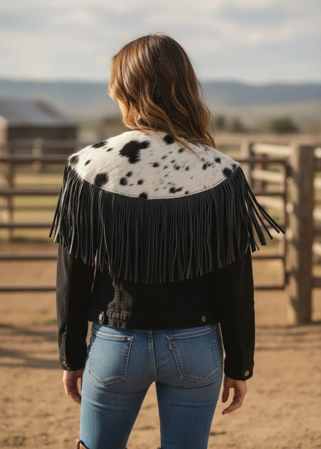 Black Cowhide Fringe Capelet