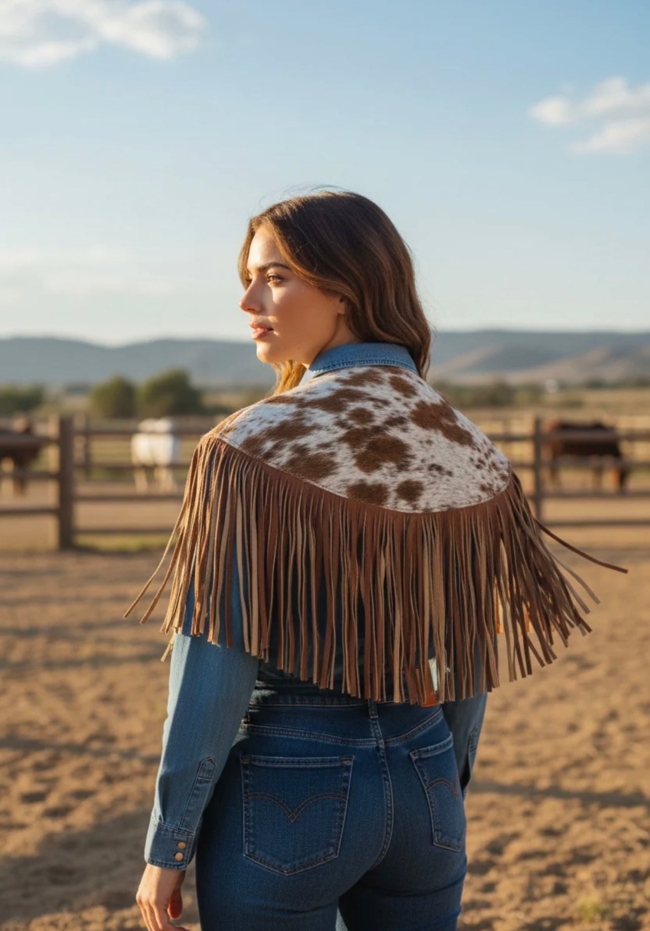 Tan Cowhide Fringe Capelet