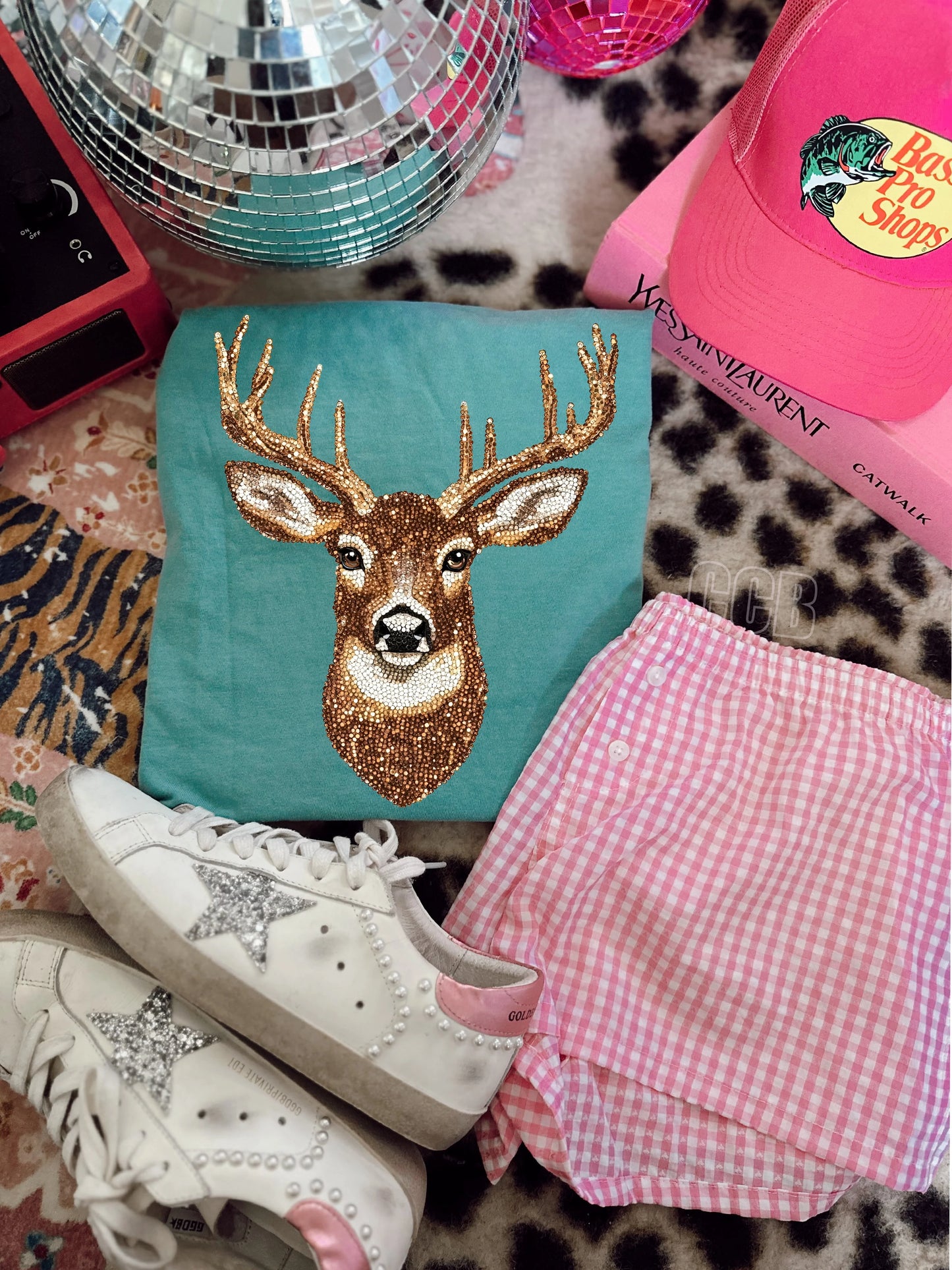 Faux Rhinestone Seafoam Buck Tee