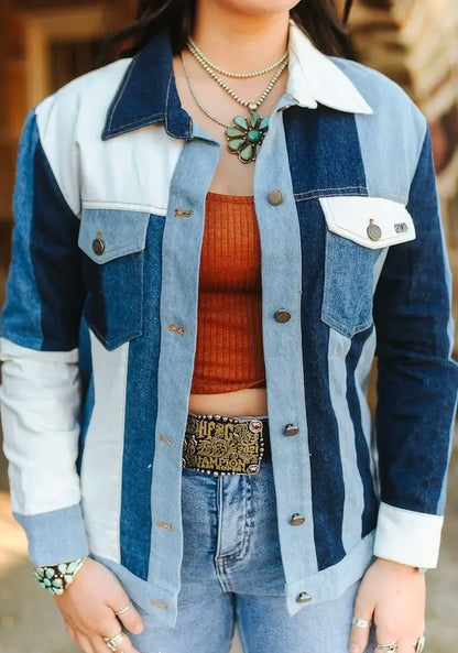 Denim Patchwork Button Down Shacket