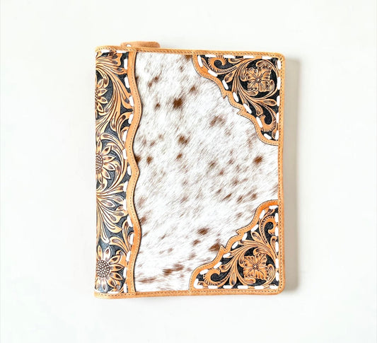 Tan Tooled Leather & Cowhide Planner
