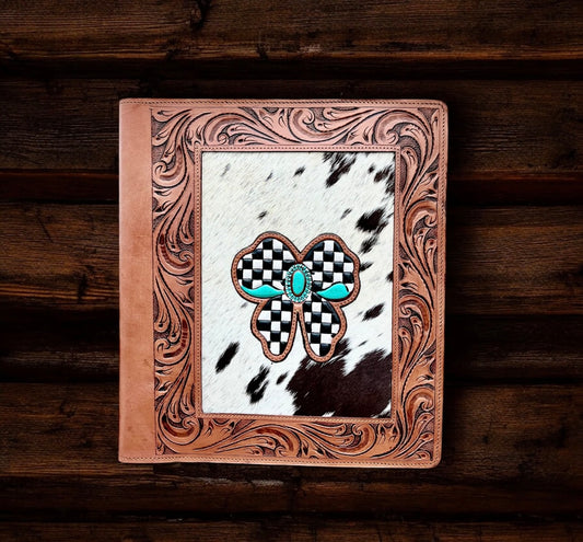 Checkerboard Bow Tooled Leather Folder