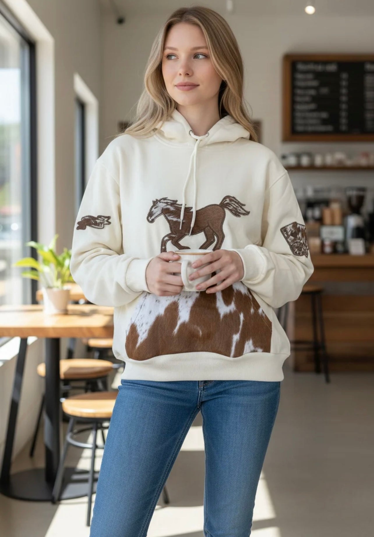 Beige Horse Cowhide Hoodie