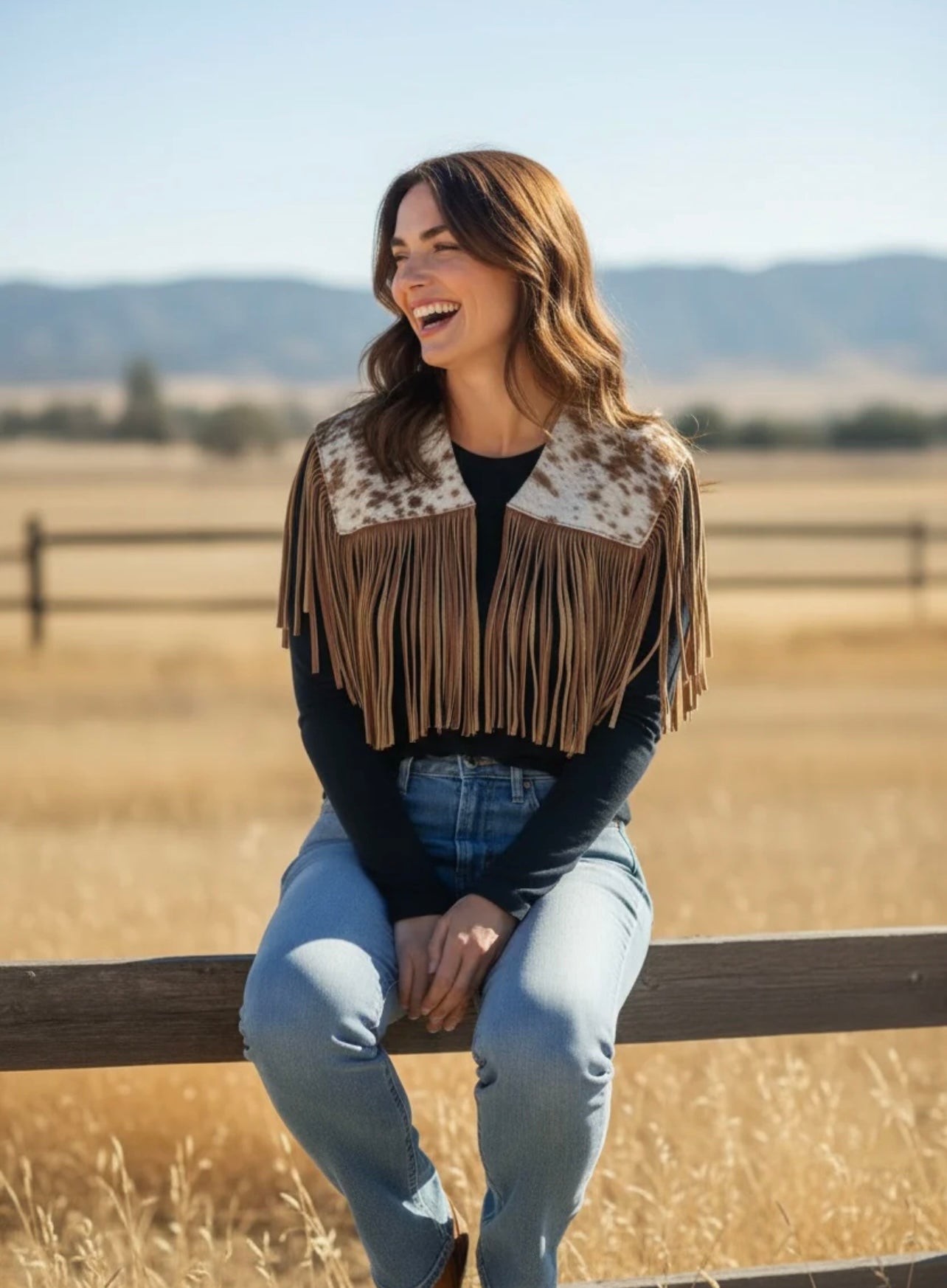Tan Cowhide Fringe Capelet