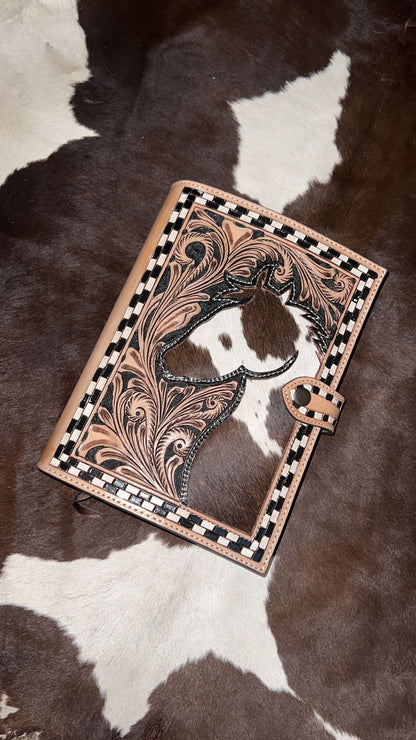 Horse Tooled Leather & Cowhide Bible Cover