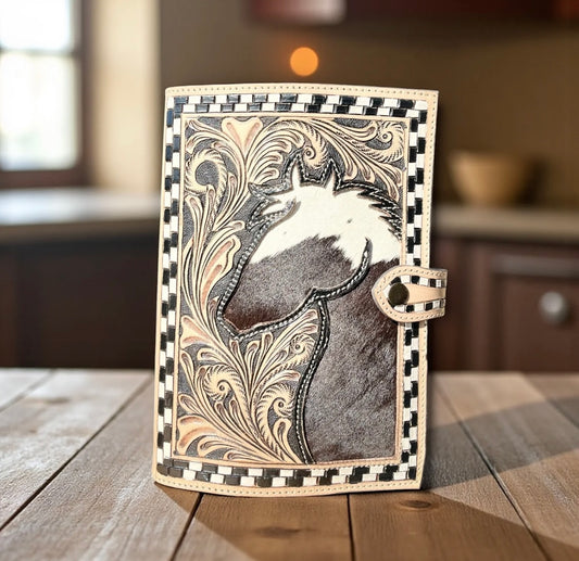 Horse Tooled Leather & Cowhide Bible Cover