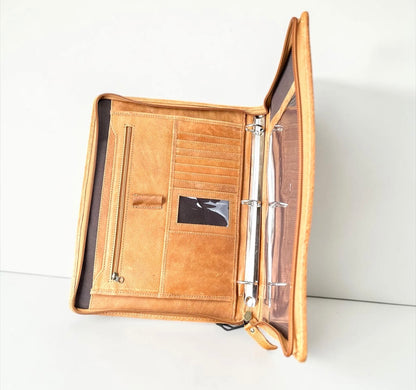 Tan Tooled Leather & Cowhide Planner