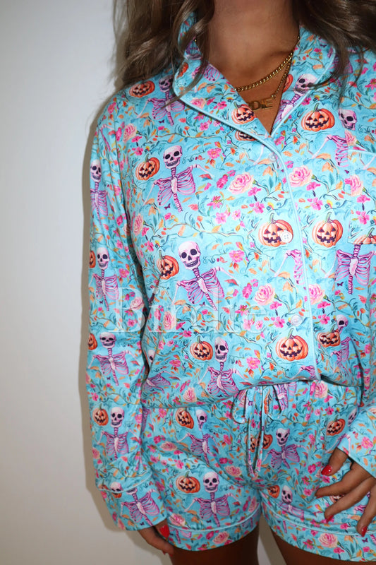 Aqua Skeleton PJ Short Set