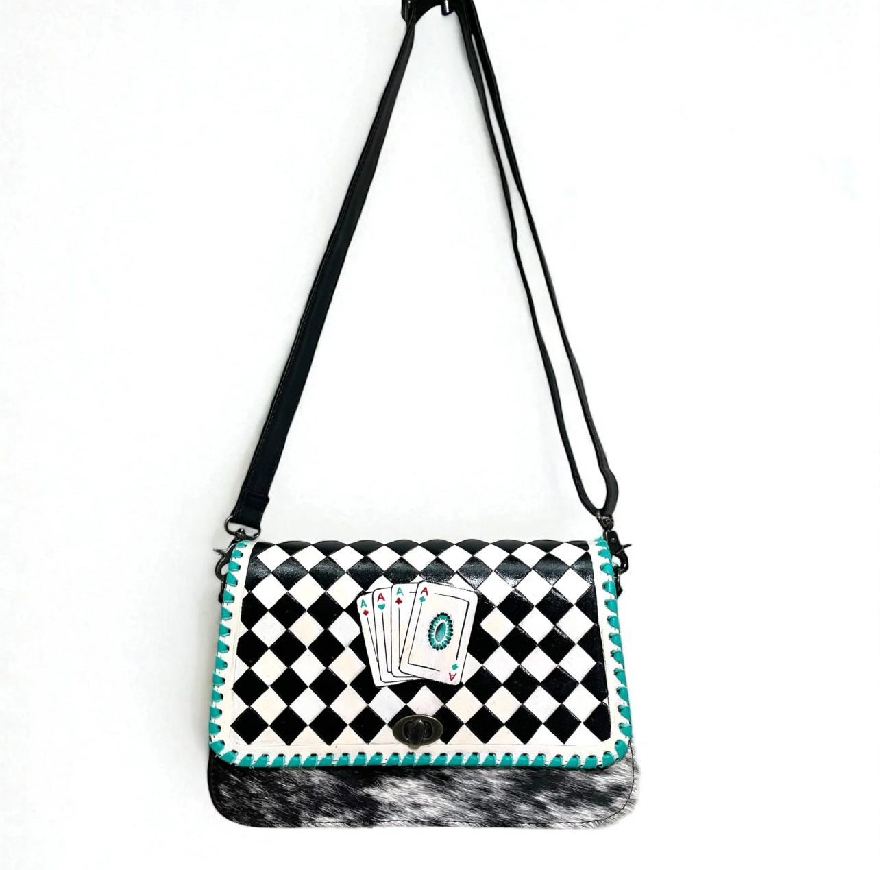 Checker Cards Tooled Leather Crossbody Bag