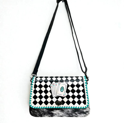 Checker Cards Tooled Leather Crossbody Bag