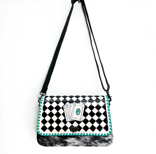 Checker Cards Tooled Leather Crossbody Bag
