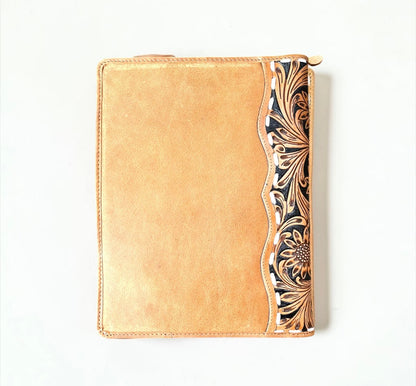 Tan Tooled Leather & Cowhide Planner