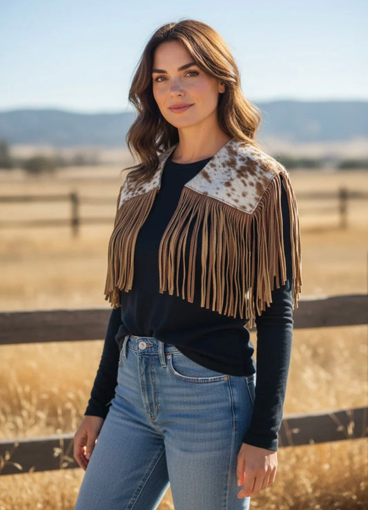 Tan Cowhide Fringe Capelet