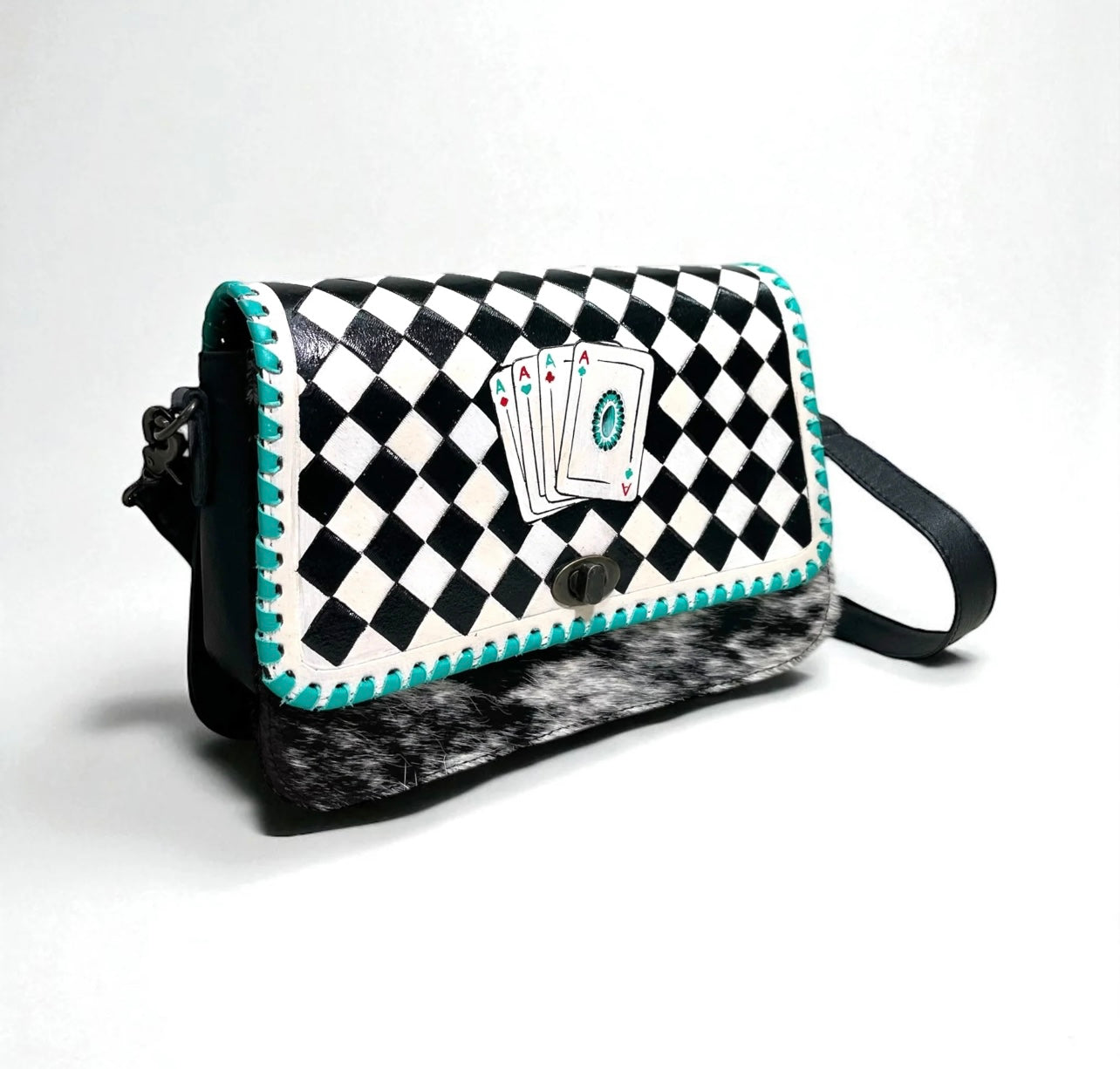 Checker Cards Tooled Leather Crossbody Bag