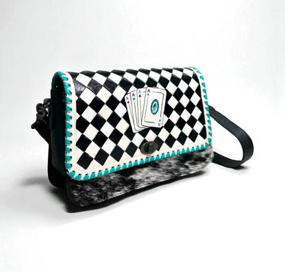 Checker Cards Tooled Leather Crossbody Bag