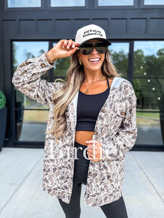 PREORDER Ribbed Shacket with Gray Hood in Duck Camo
