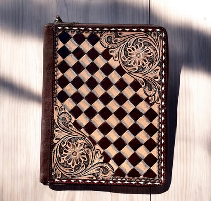 Checkerboard Tooled Leather Folder