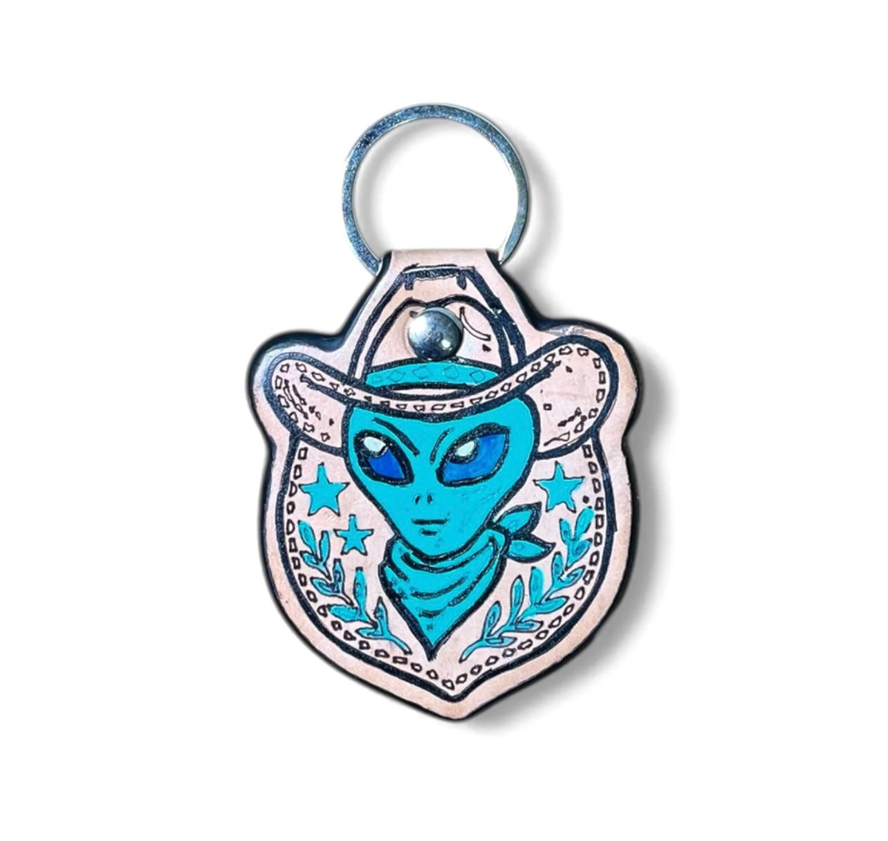 Alien Cowhide & Tooled Leather Keychain