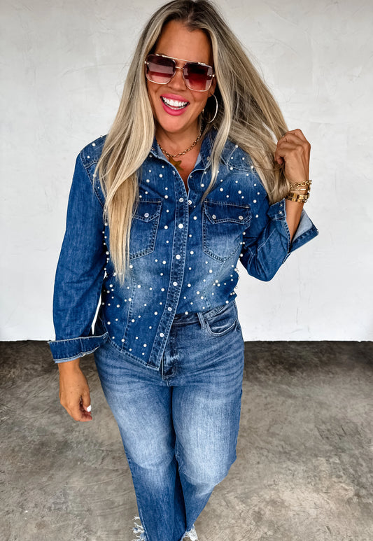Denim & Pearls Top