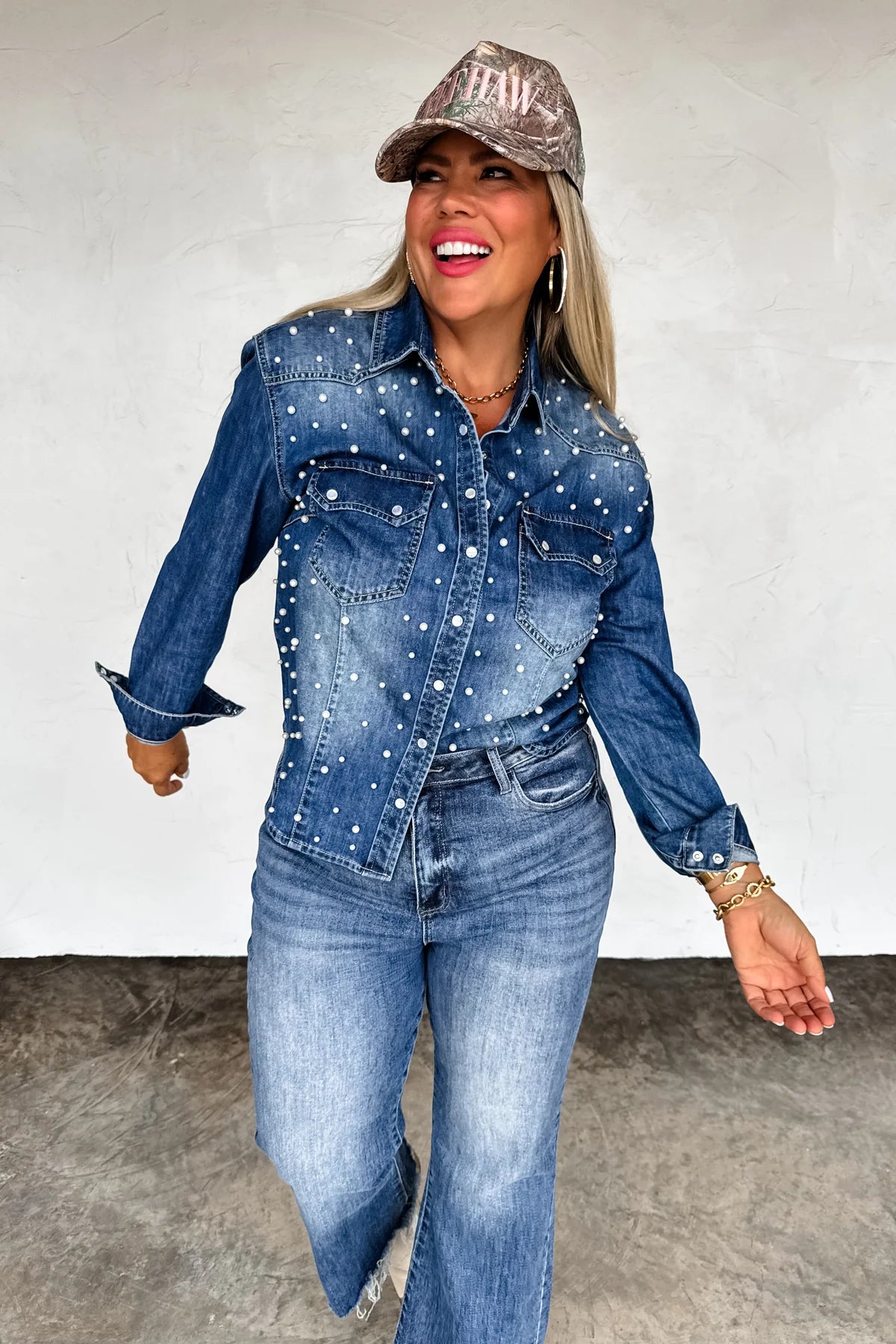 Denim & Pearls Top